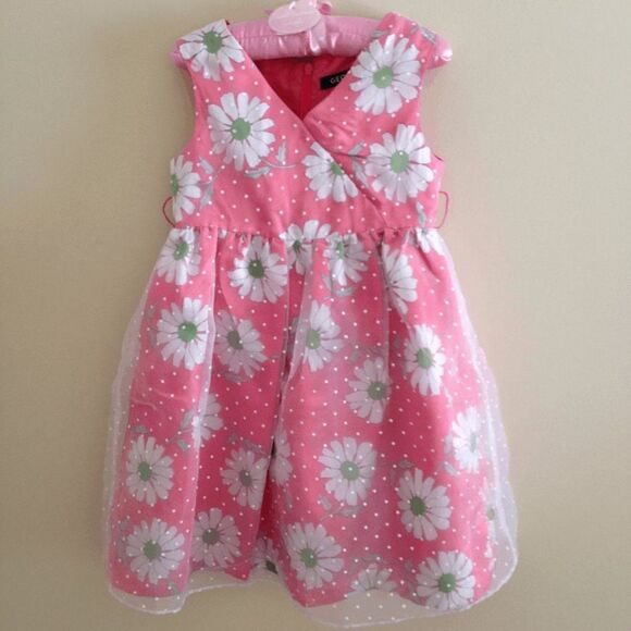 George Girls Easter Holiday Party Dress Coral Floral Polka Dot Size 6 - Picture 1 of 3
